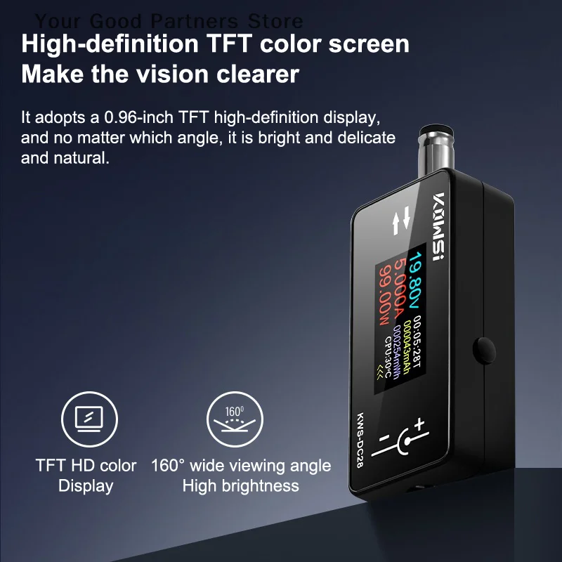 KWS-DC28 Amperometro di tensione Misuratore di potenza Tester di tensione CC Misuratore di potenza CC Amp Voltmetro Amperometro Rilevatore Tester digitale