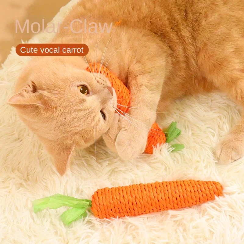 Toy Cute Carrot Self-Hi Relieving Stuffy Bite-Resistant Molar Grinding Claw with Bell Teaser Kittens Supplies