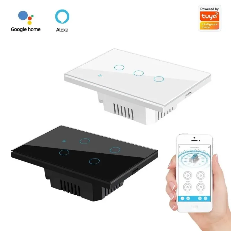 Joli tactile Wifi intelligent, aucun fil melon al requis, maison intelligente, 1/2/3 gangs, interrupteur d'éclairage 100-240V, nous-mêmes avec Alexa, Hey, Google