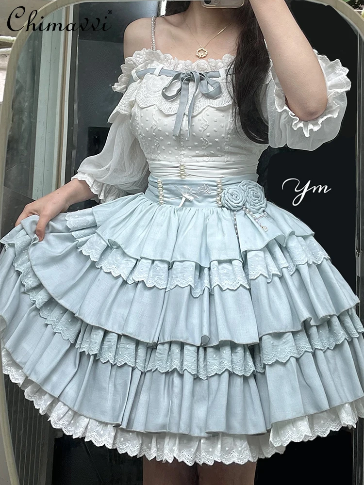 

Original Lolita Daily Op Flower Marriage Pastoral Skirt Set French Elegant Shirt Top Short Skirt Temperament Sweet Two-piece Set