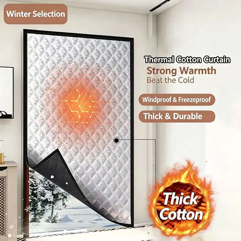 Winter Windproof Thermal Cotton Curtain, Cold Resistant Blackout Quilted Curtain, No-Drill Self-Adhesive Window Cover for Home