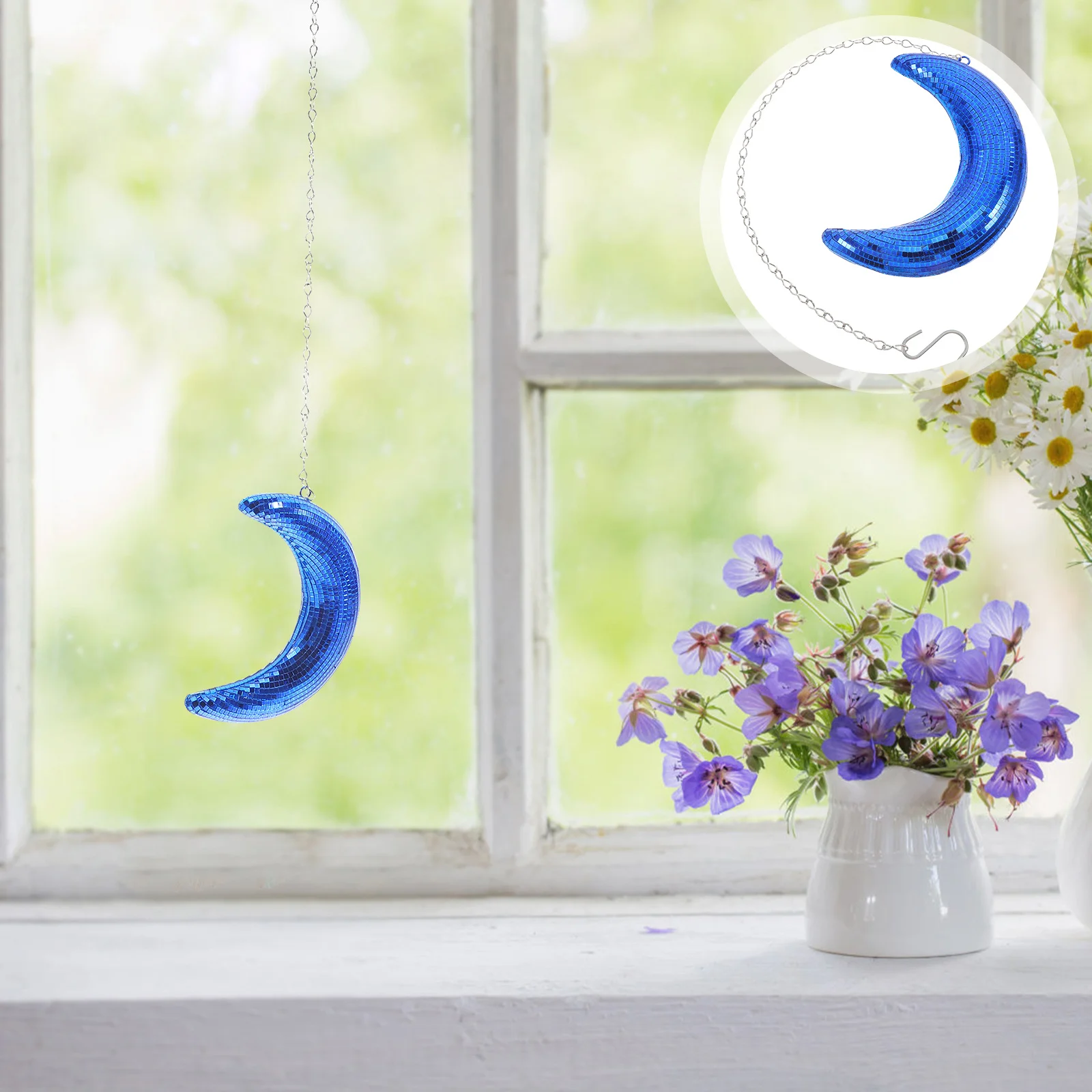 

1pc Disco Hanging Moon Pendant Blue Glass Mirror Retro Reflective Ball For Party Nightclub Stage 70S Theme Decor Hanging Disco