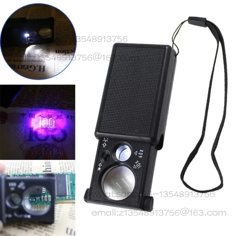Pull‑out LED Magnifier 30X 60X Dual Magnification Portable Loupe for IC Chip Jewelry Currency Detecting Identification