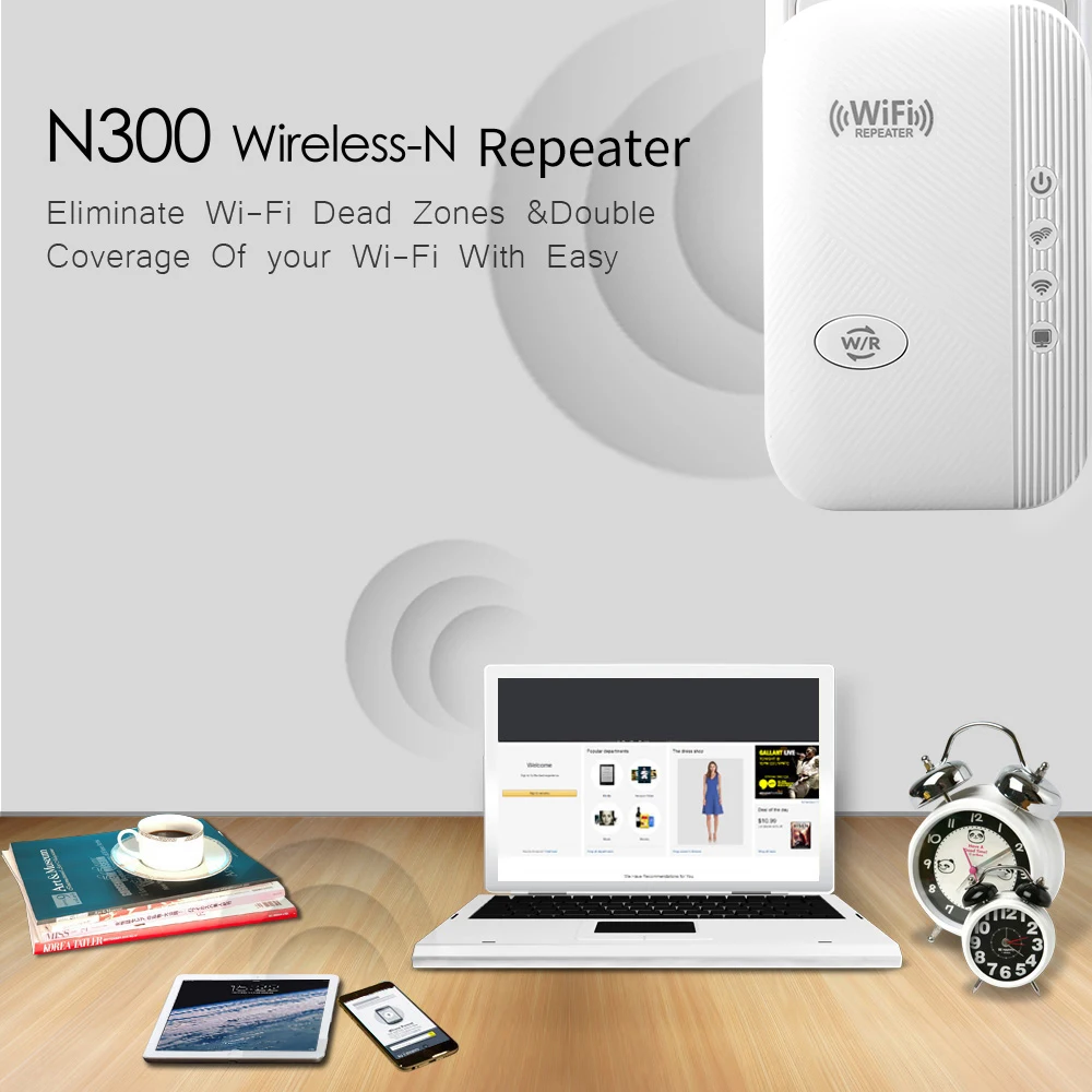 FENVI Wireless-N Repeater 300Mbps WiFi Extender Amplifier Booster Router 802.11N WPS Long Range Expander Wireless WiFi Repeater