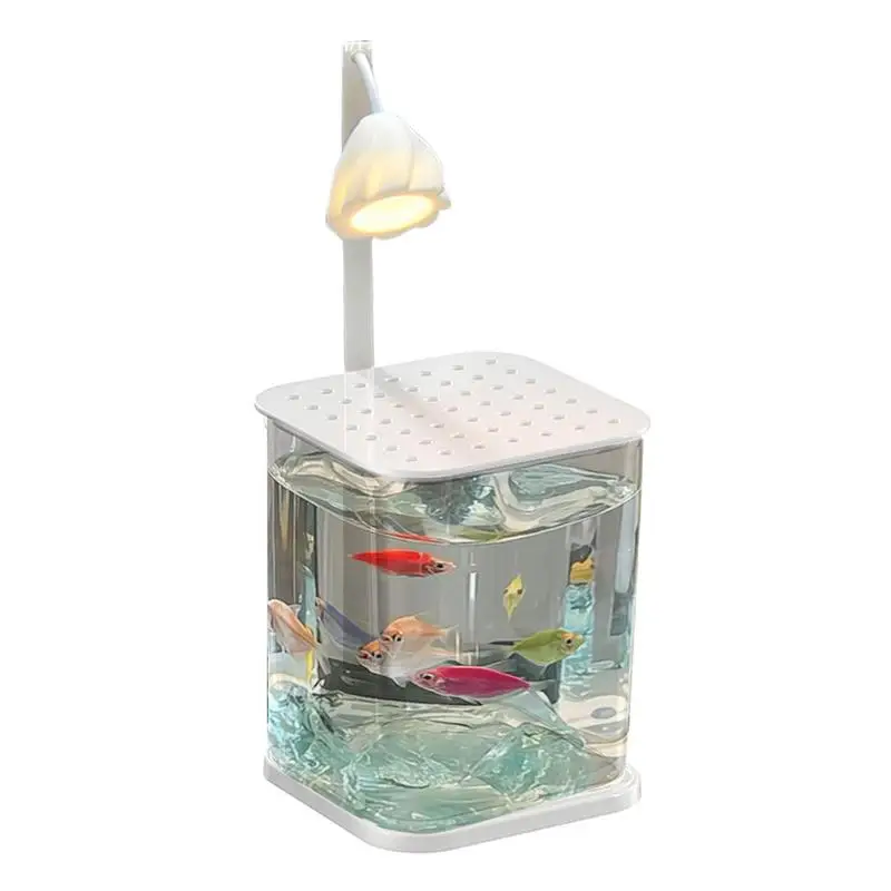 Desktop Landscape Fishbowl Fighting Fish Desktop Fishbowl Aquarium Tank With Night Light And Green Crystal For Fish Shrimp Small