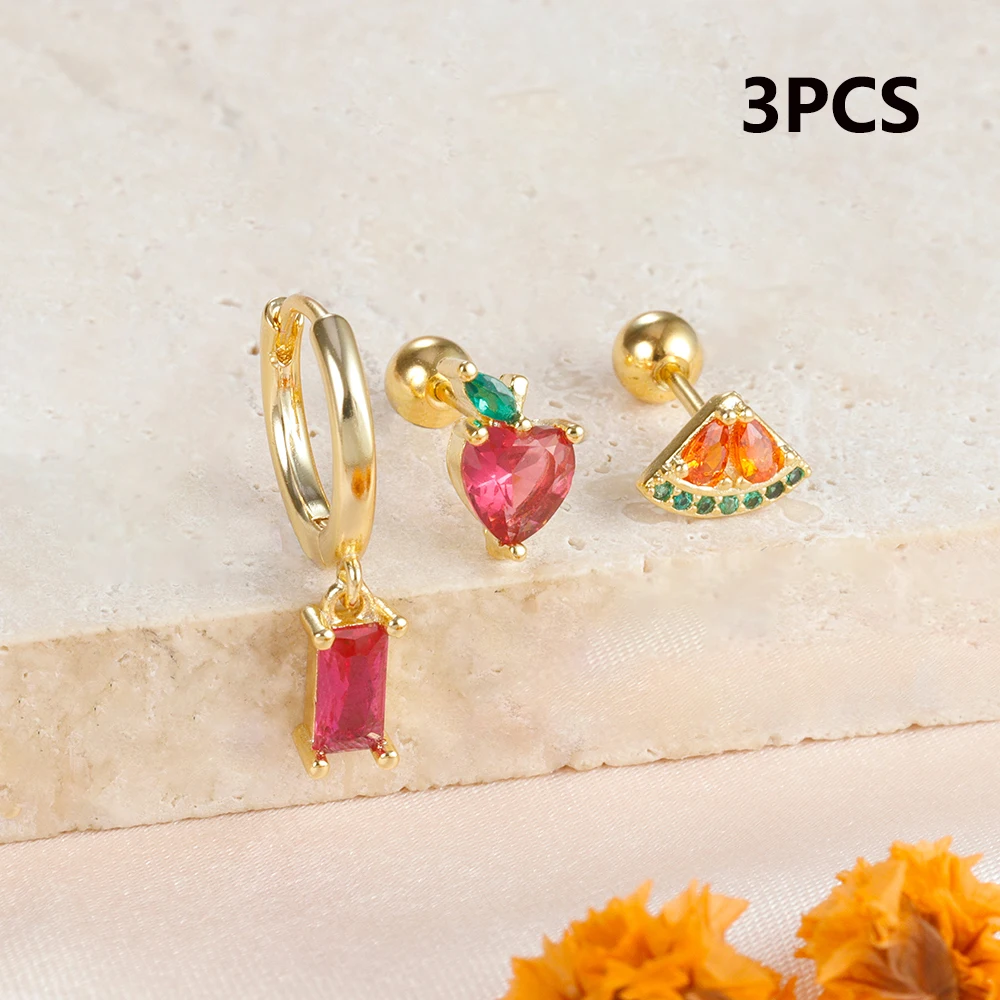 Square Hoop Earring Set for Women Exquisite Small Stainless Steel Zircon Flower Fruit Cartilage Piercing Earring Fashion Jewelry