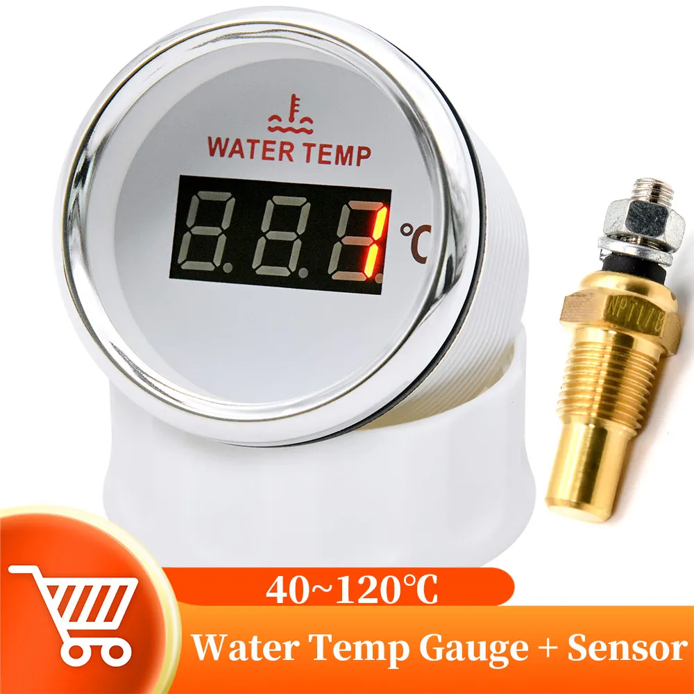 

40-120Celsius Digital Water Temperature Gauge With 1/8 NPT Water Temp Sensor Marine Water Temp Meter Red Backlight 12/24V