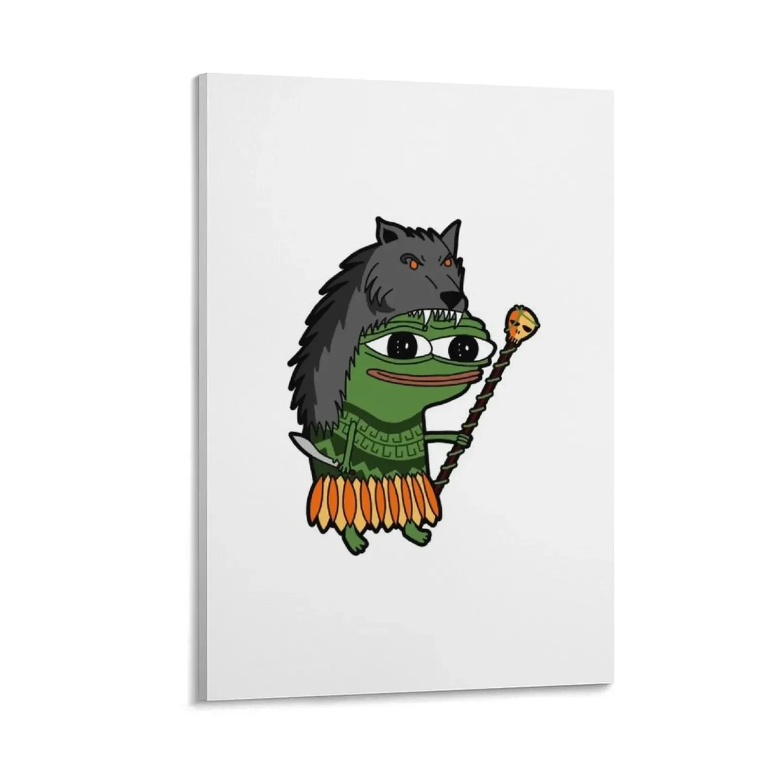 

Peepo Shaman - Powerful young pepe wizard wielding Skull Staff Canvas Painting room decor Decoration home