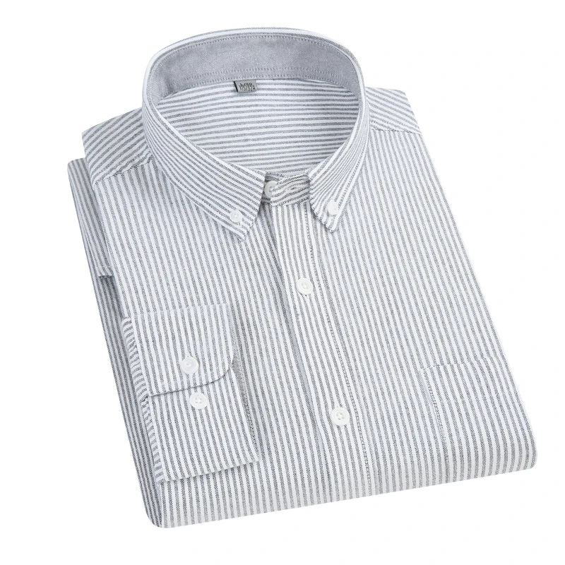 5XL Oxford 100 % Cotton Long Sleeve Shirt for Men Business Casual Relaxed Fit White Shirt Men Long Sleeve Plaid Striped Shirts