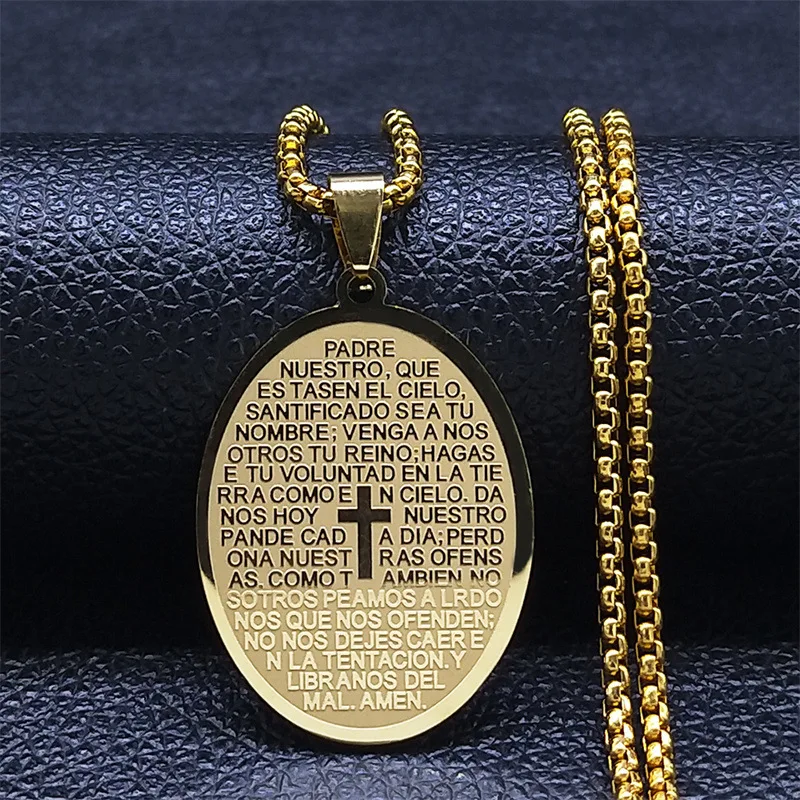 2026 New Fashion Vintage Oval Cross Necklace Stainless Steel Bible Verse Unisex Versatile Accessory