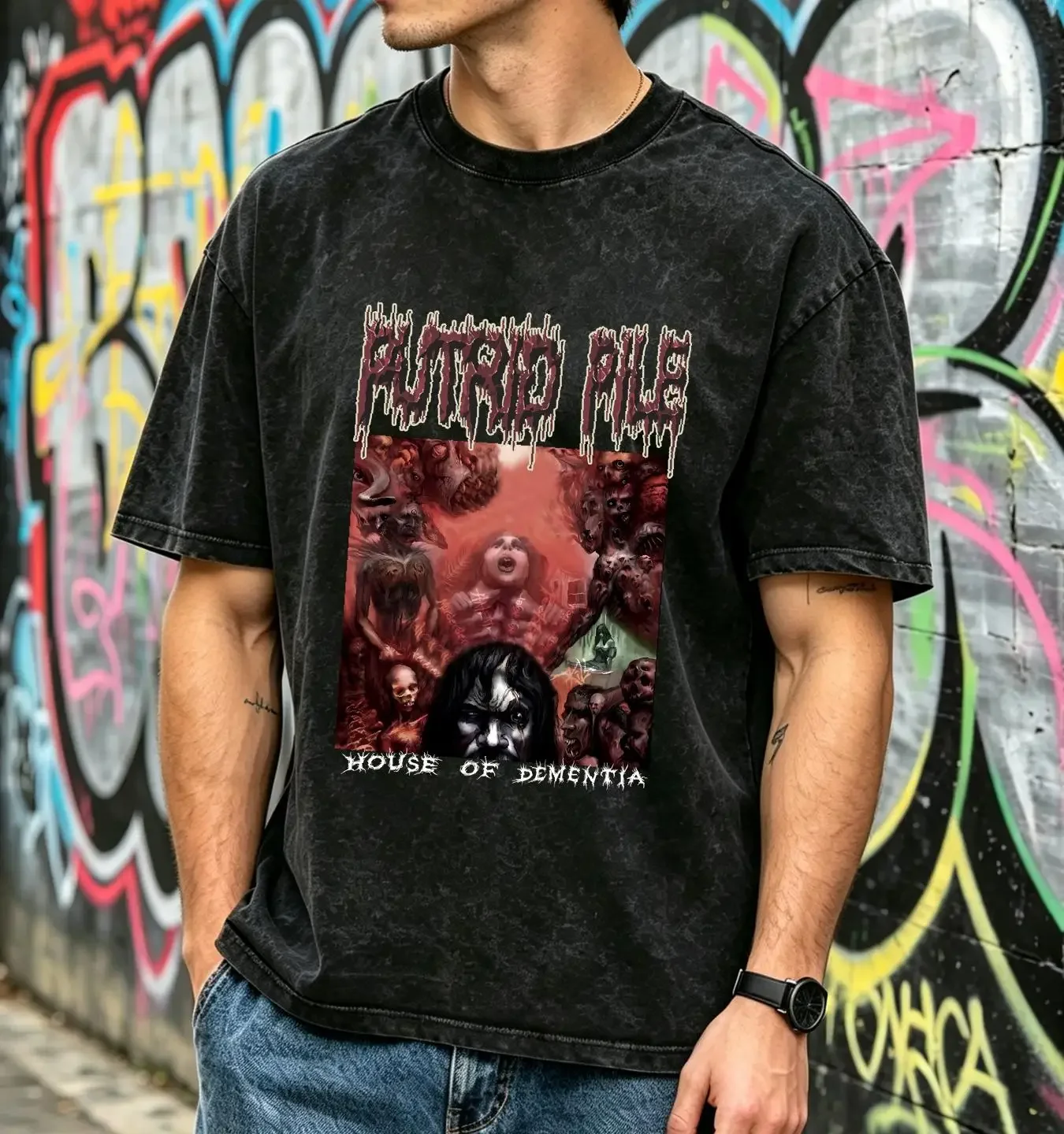 washed T Shirt Vintage Putrid Pile XL Devourment Mortal Decay Gorgasm Lividity vintage Washed graphic Versatile Stretched