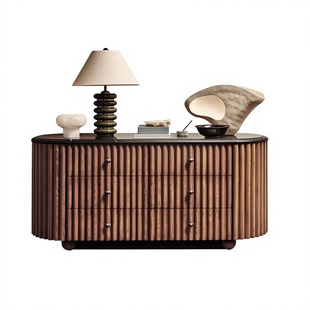 

wr Retro Solid Wood Six-Drawer Storage Cabinet American Style Line Bedroom Vintage Marble Drawer Nightstand Home Furniture!