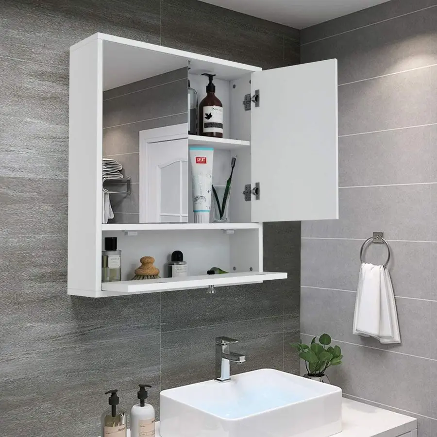 

Bathroom Medicine Cabinet, Wall Mounted Cabinet with Double Mirror Door PullDown Door, Storage Organizer Cabinet with Adjustabl