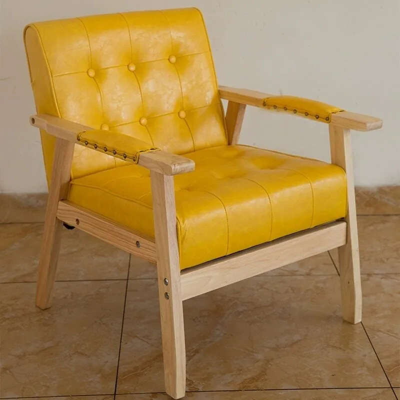 Nordic leather sofa chair balcony solid wood single leisure hotel teahouse cafe negotiation reception table and chair combinatio
