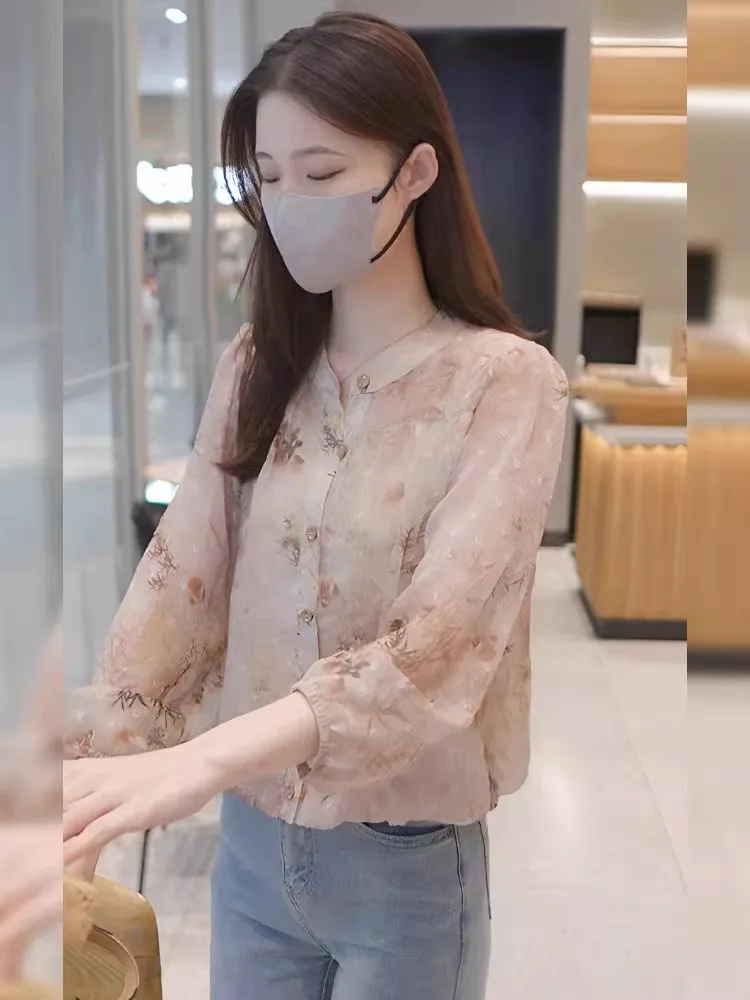 

Floral Print Lightweight Sun Protection irt Women's Summer 2026 New Sle Chiffon irt Trendy Anti-Aging Top