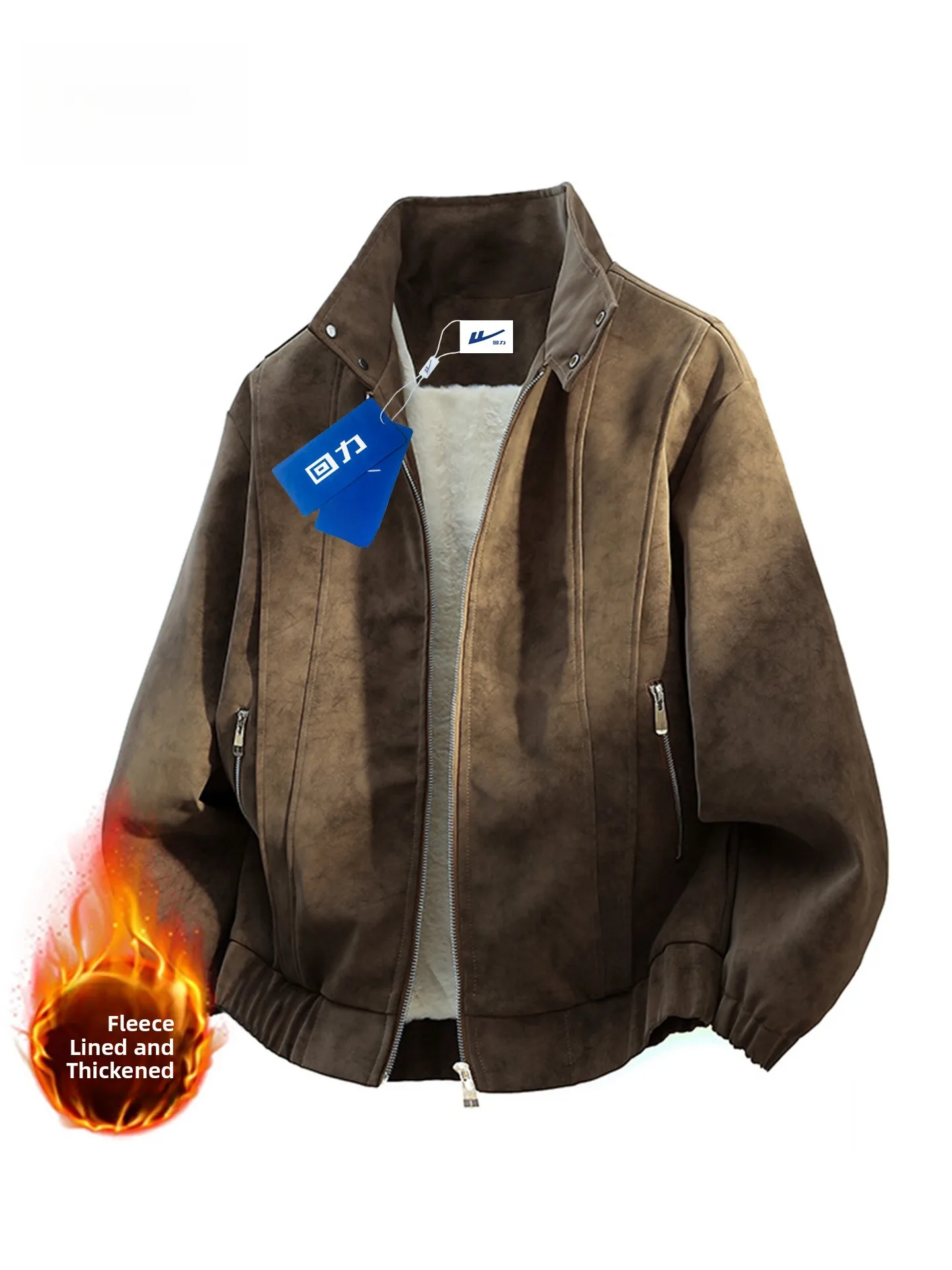 

Warm Fce Lined Leather Jaet Men's Loose Fit Fall Winter Casual Sle Anti-Cold Youth ular Polyester Fiber Zipper Closure