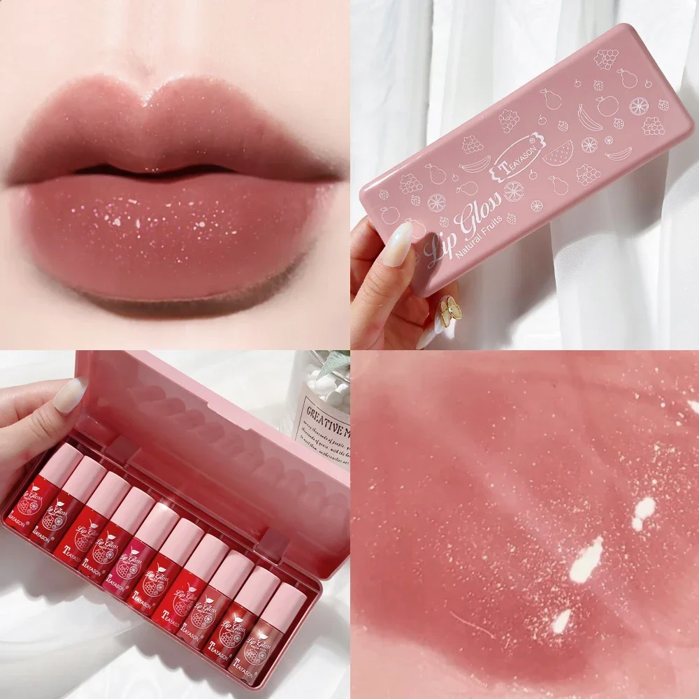 10 Colors Peach Moisturizing Lip Gloss Waterproof Glossy Long Lasting Not Sticky Natural Lip Tint Daily Water Mirror Lip Makeup