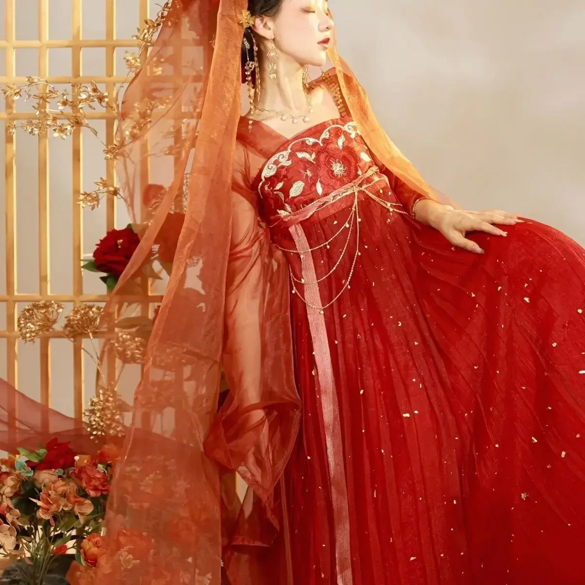 Nuovo vestito tradizionale cinese Tang Dynasty Big Sleeve Red Wedding Hanfu femminile fata gonna petto-lunghezza Han Element Summer Set