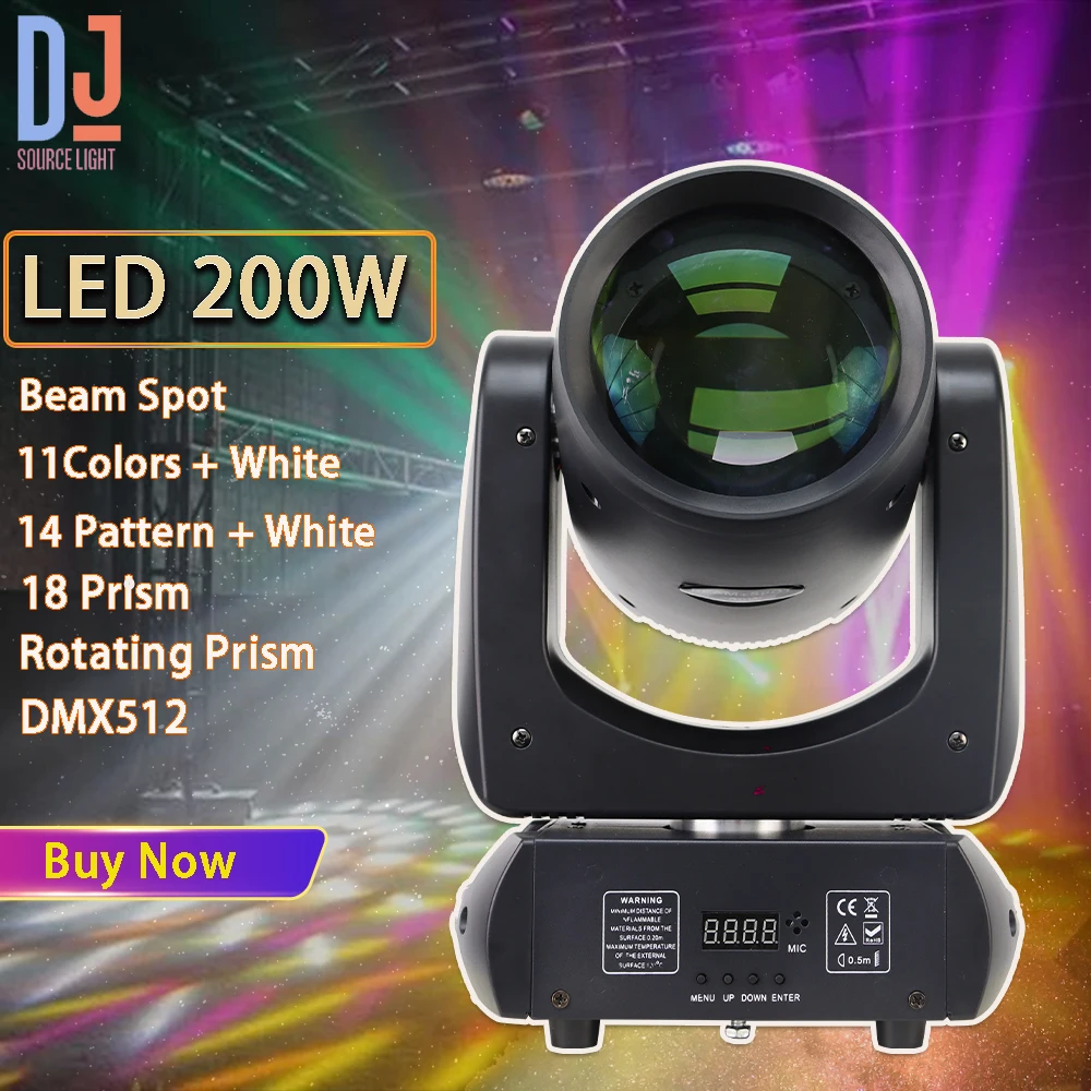 

LED 200W Beam Spot Moving Head Light With 18 Prism DMX512 Control DJ Stage Lights For Disco Party Club Stage Lighting Effects