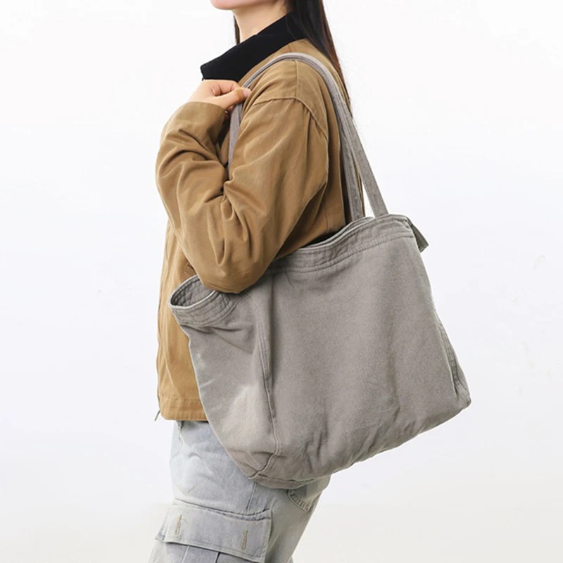 

Нейтральная новая холщовая сумка большой вместимости в ленивом стиле, модная и простая сумка, повседневная сумка через плечо, однотонная сумка