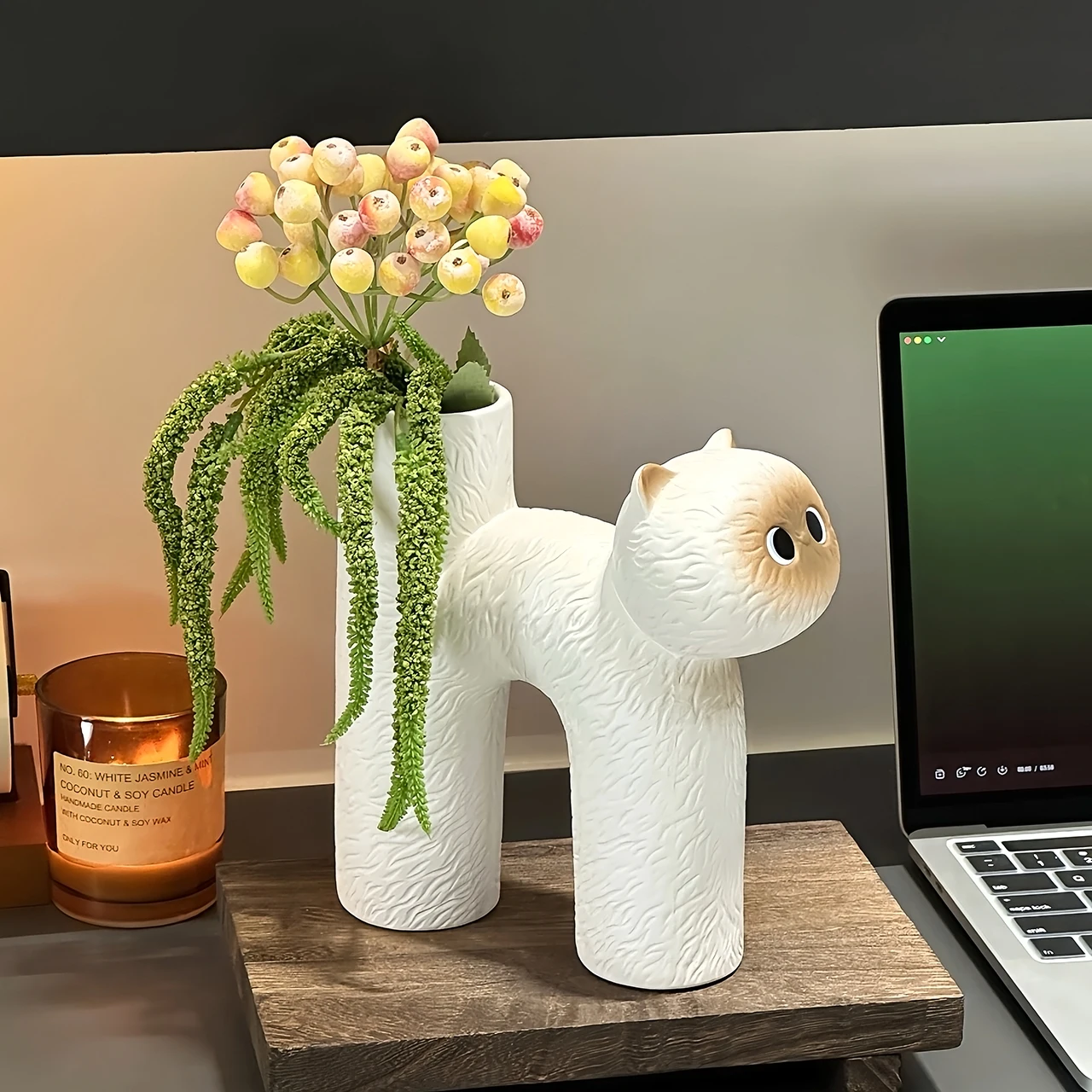 

Nordic Ceramic Cute cat shape Minimalist Vase Home Dining Table Living Room Bedroom Office Tabletop Decoration, Flower Ware, 1Pc