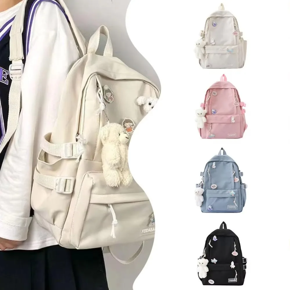

New Large Capacity School Bag Portable Solid Color Lightweight Backpack Adjustable Strap Canvas Travel Bag Unisex