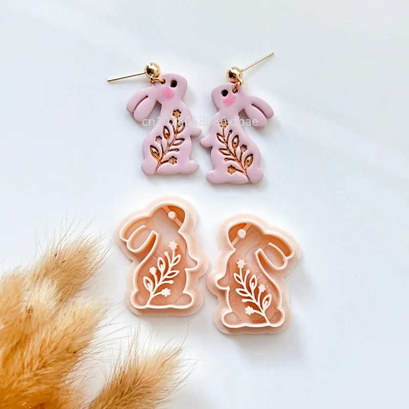 Easter Day Bunny Polymer Clay Caroon Floral Rabbit Cross Shaped Ceramic Pottery Clay Animal Mold Earring Jewelry Making Tools