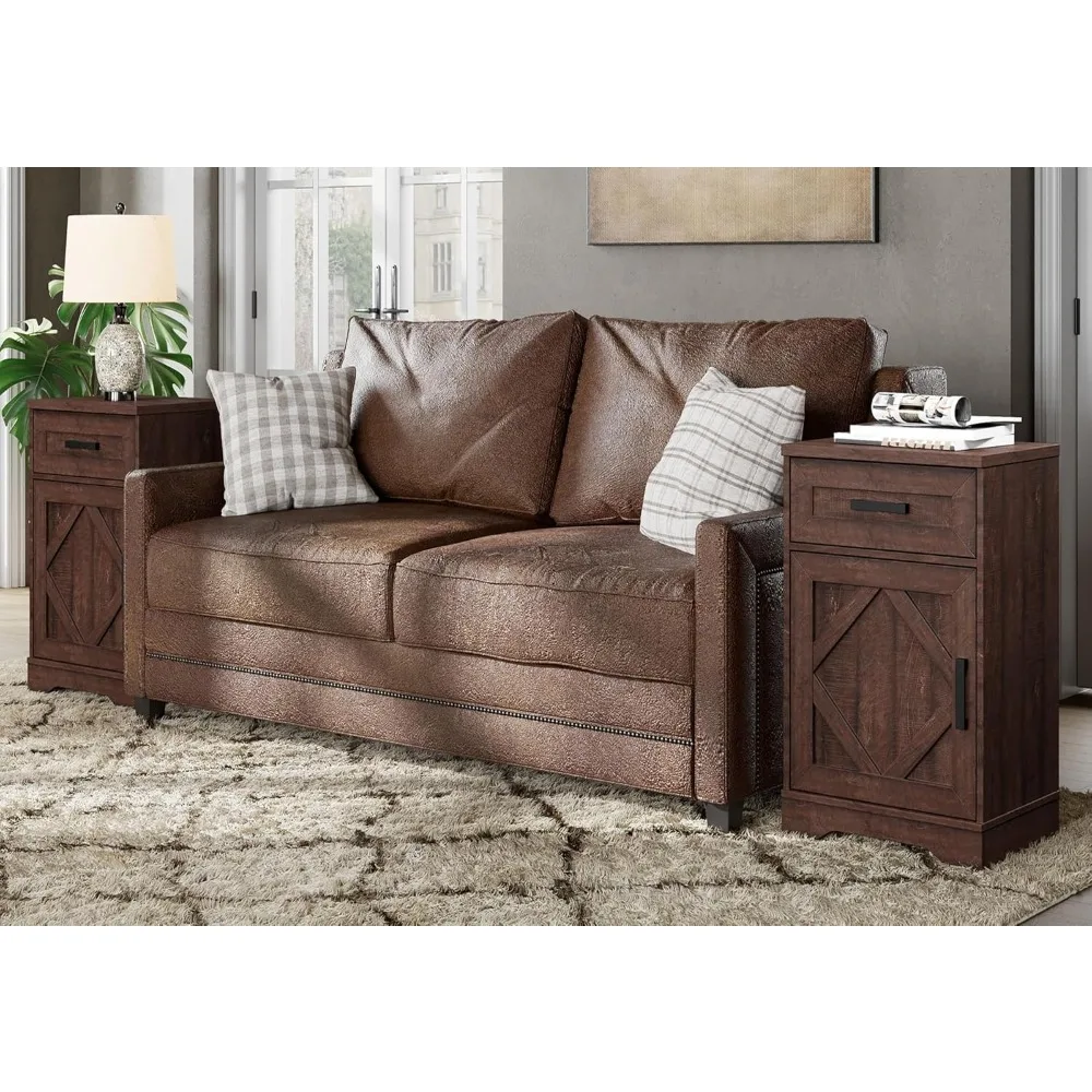 Living Room 32 H Coffee Table (2 Sets), Cabinet with Drawers and Barn Doors, High Bedside Table, with Adjustable Device