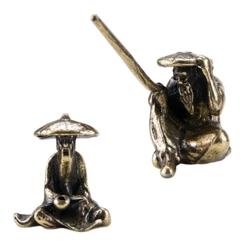 Vintage-Messing-Miniatur-Fischerfiguren, antike chinesische Bonsai-Metallstatuen, Dekorationen für Mikrolandschaften, Ornamente – Detail 1