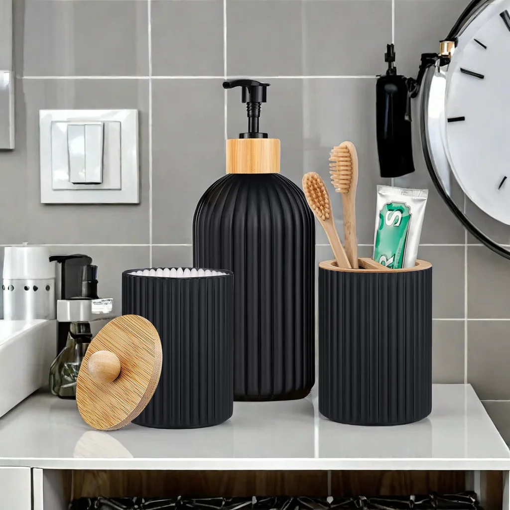 Bathroom Countertop Container Hand Soap Dispenser Cotton Ball Storage Box Toothbrush Holder Home Decoration Organizer