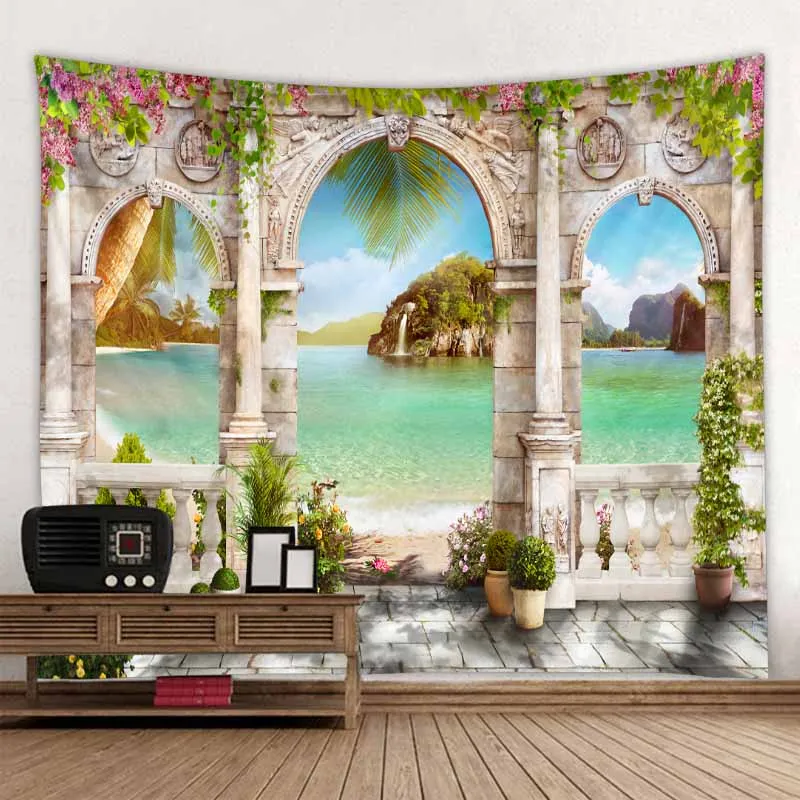 

3D Printing Tapestry European Balcony Landscape Wall Hanging Hippie Wall Decoration Bohemian Home Decoration Background Cloth