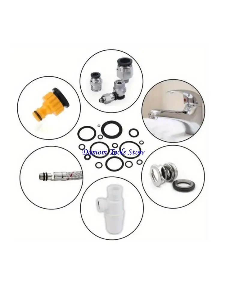 

57BE 200Pcs 15 Sizes O Rings Assortment Rubber Sealing Gasket Washer for Plumbing,Gas,Automotive and Faucet Repair