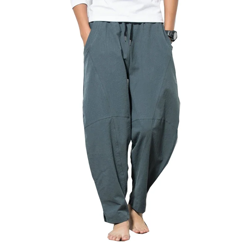 Pantalones bombachos de lino de imitación para hombre, pantalón holgado de HipHop, piernas anchas, pantalones cruzados, pantalones negros para correr, gran oferta, 5XL