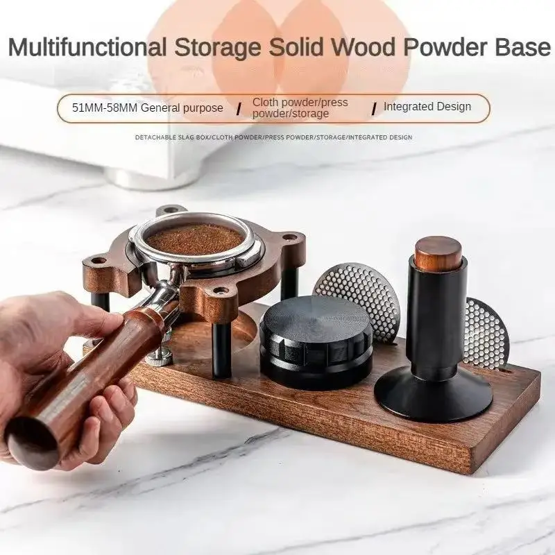 Walnut Coffee Tamper Mat Stand Portafilter Holder Base Multifunctional Espresso Tamping Rack Barista Accessory 51MM-58MM