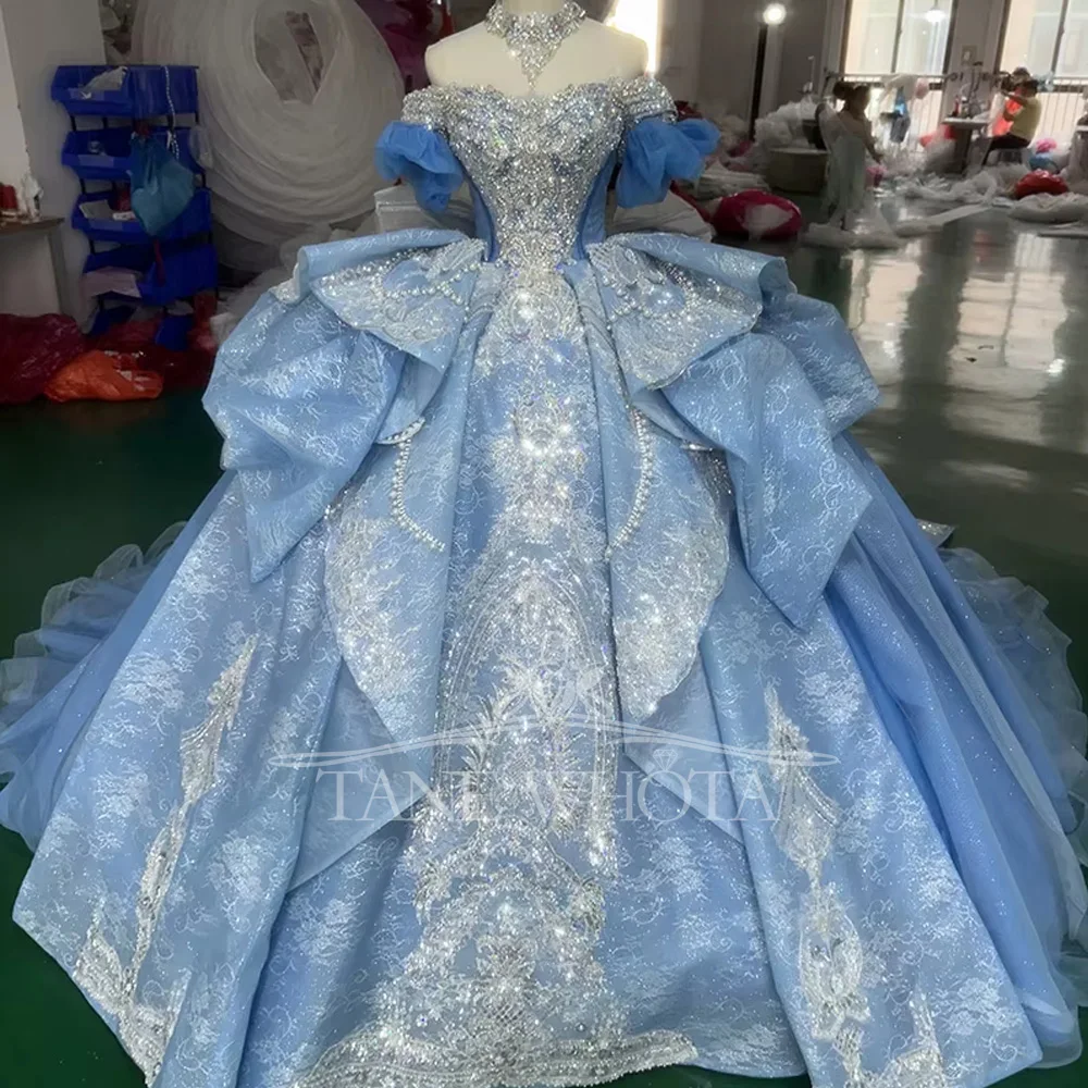 

Роскошное синее платье для выпускного вечера Милая с открытыми плечами на шнуровке сзади с бантом и кристаллами Вышивка бисером Длинное платье для особых случаев