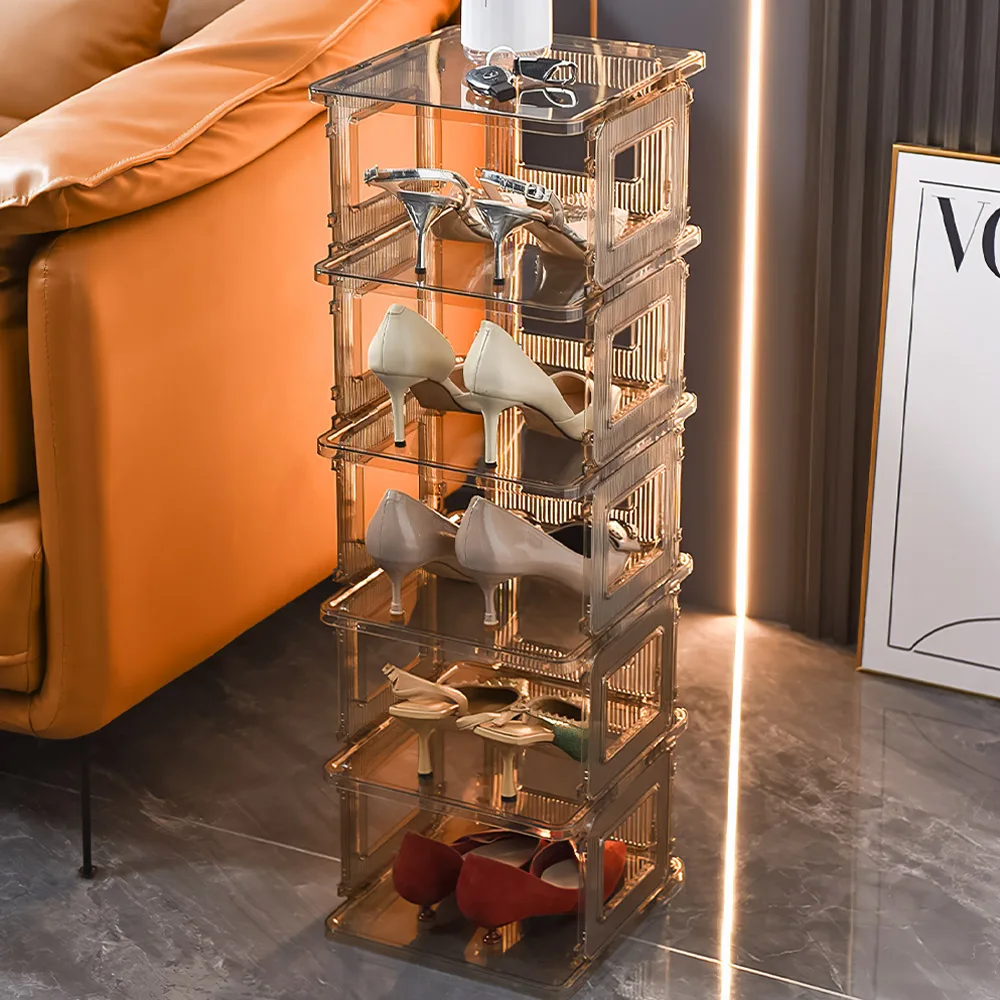 Grey 5 Tier Transparent Plastic Shoe Storage Rack