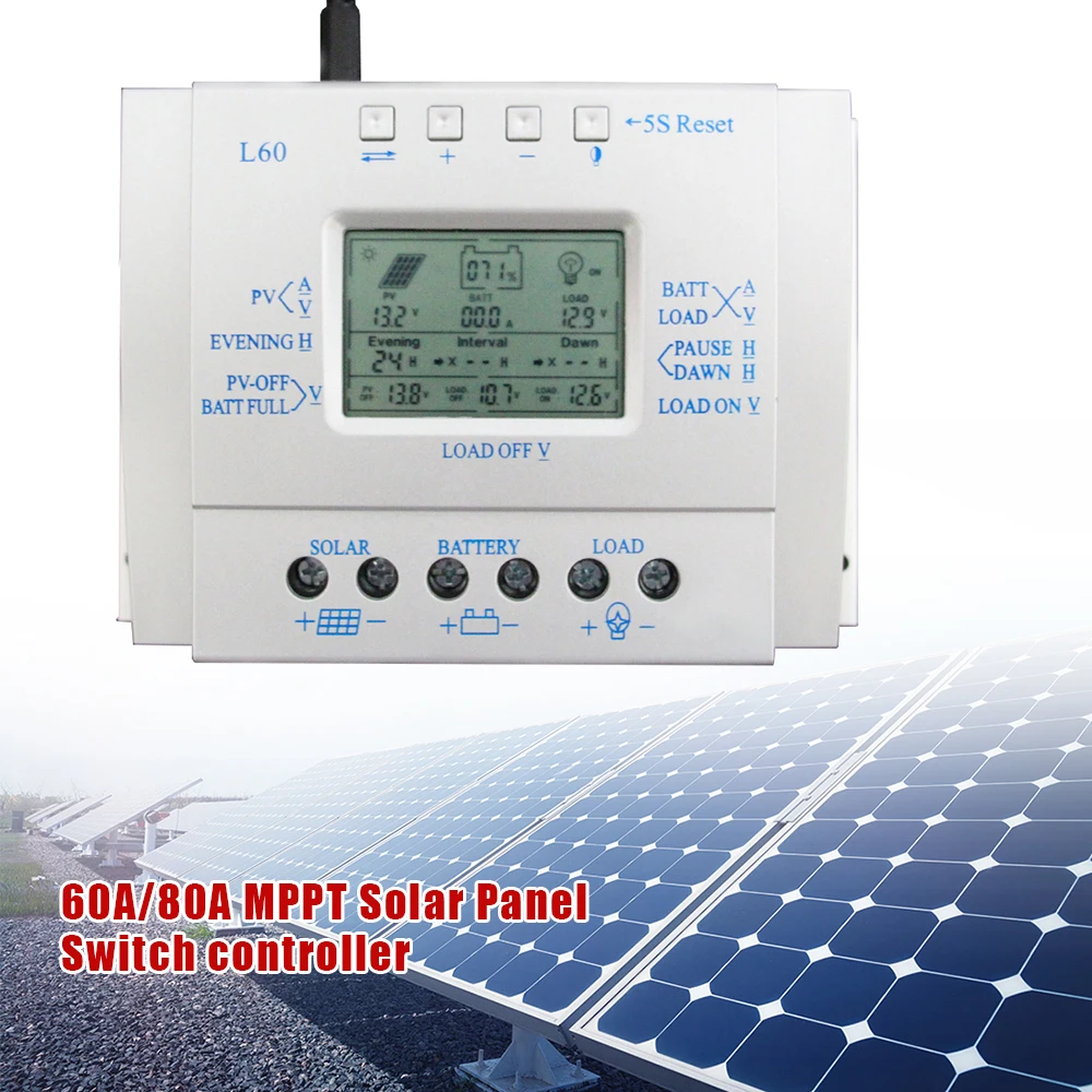 60A PWM Solar Panel 12V 24V Auto Switch Power Generation System Solar Panel Charger Controller