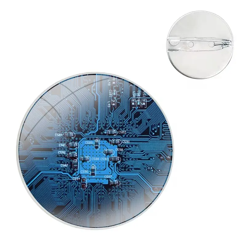 Glass Dome Brooches Shirt Lapel Bag Cute Badge Pins For Clothes Hat Accessories Circuit board Computer Motherboard