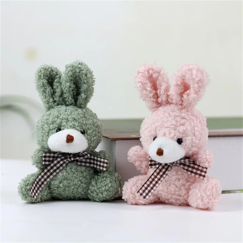 5 Color Size 12Cm Plush Keychain Rabbit Sitting Bow Stuffed Animal Buuny Toy Pet Baby Girl Child Christmas Gifts