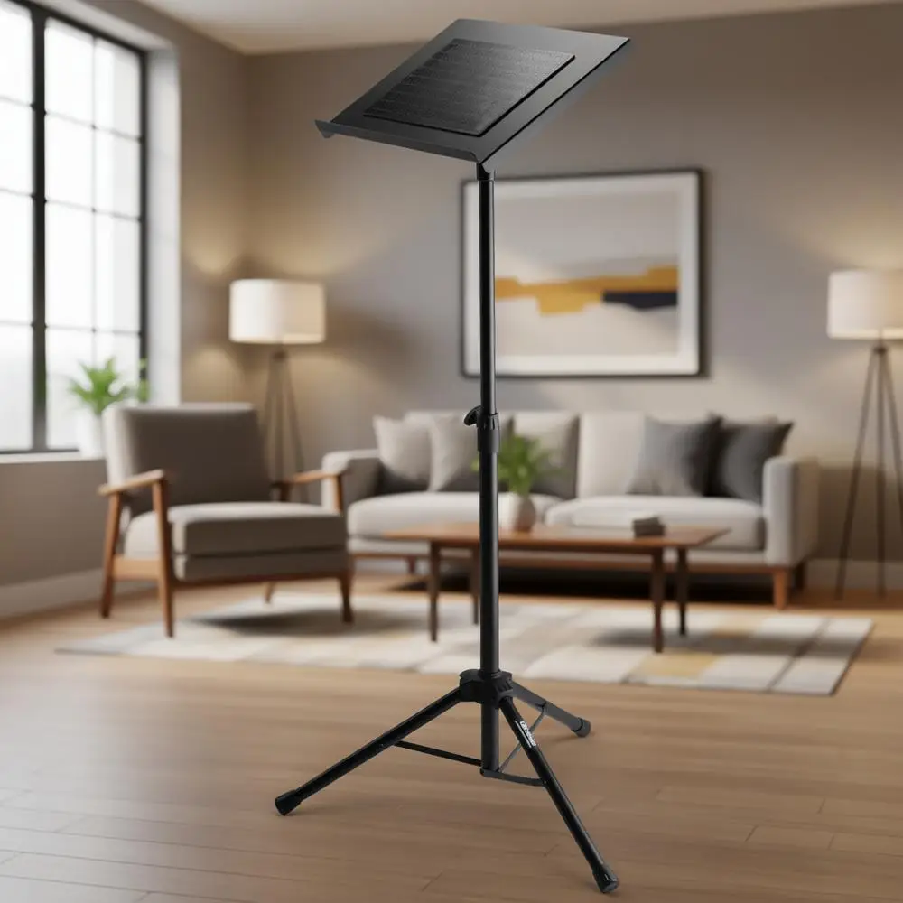 

Deluxe Adjustable Height Laptop Stand, Metal Construction, Black, Foldable