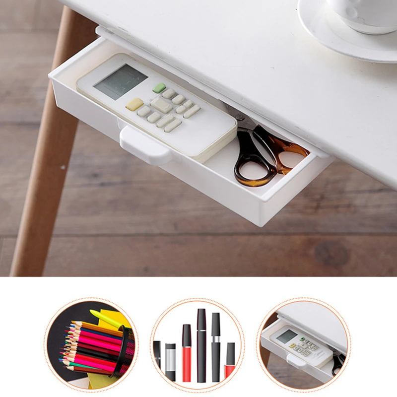 SelfAdhesive Storage Drawer Box Makeup Pencil Tray Desk Hidden Under Desk Stand Self-adhesive Under-drawer Storage Box