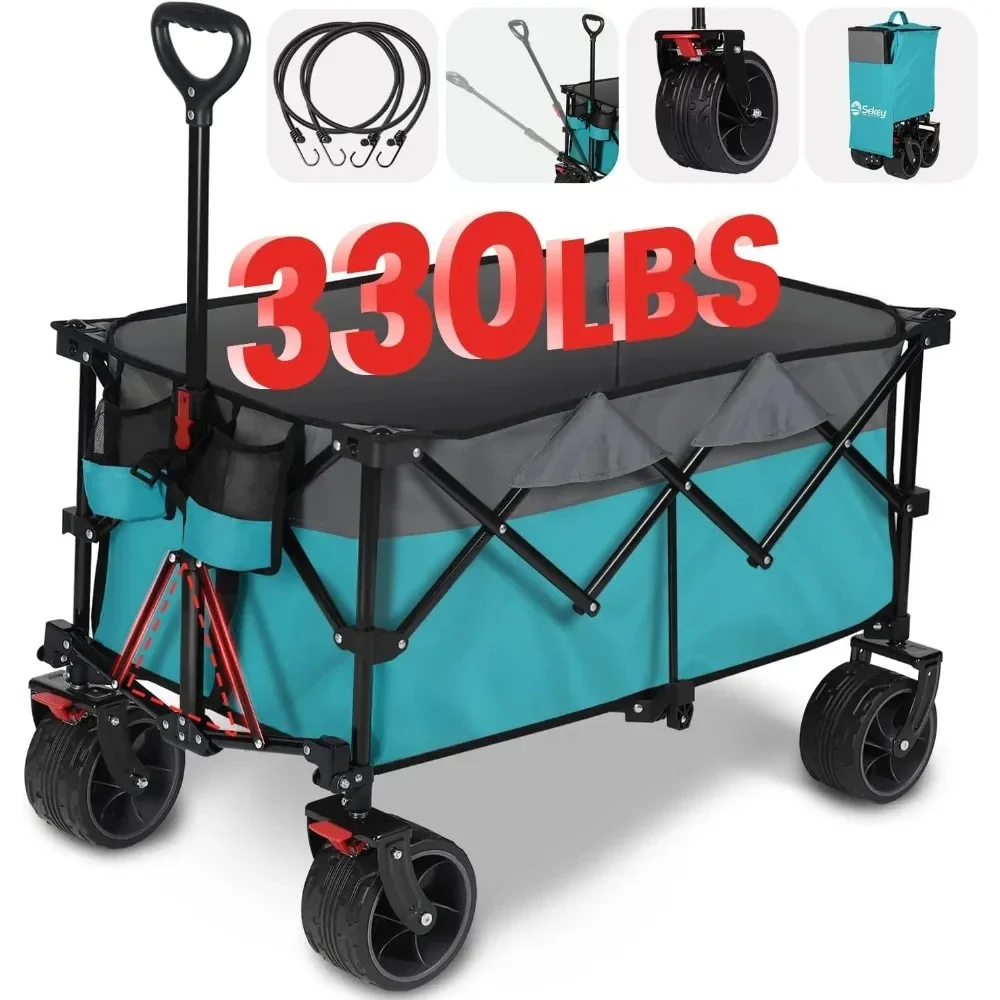 Garden Cart, 330lbs Weight 220L Capacity Heavy Duty Folding Utility Gardens Carts with Big All-Terrain Beach Wagon, Garden Cart