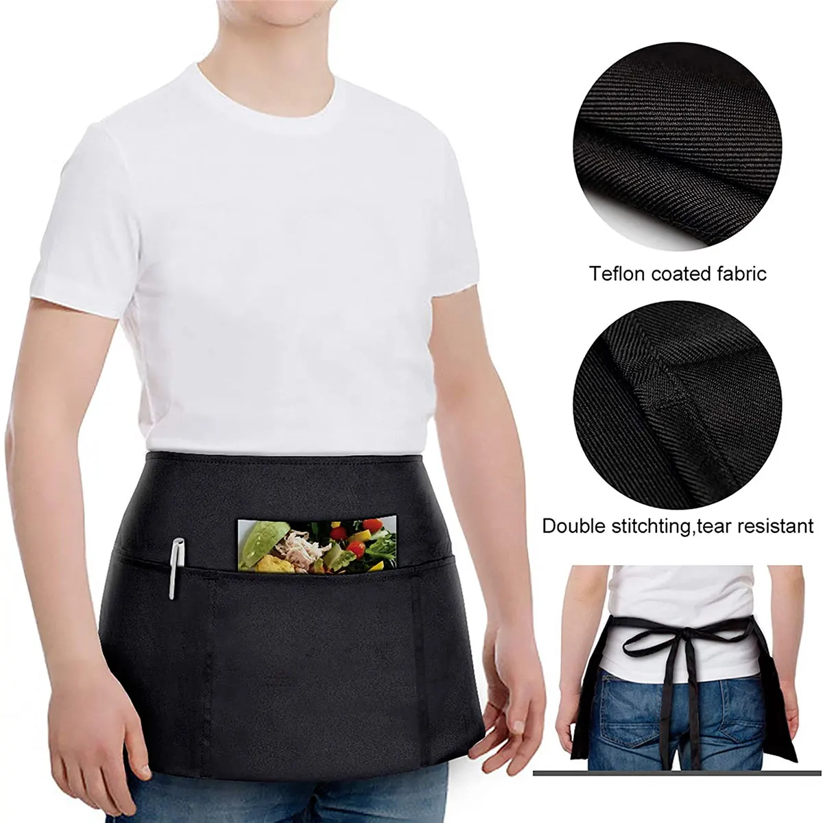 2Pcs Black Waiter Aprons Catering Baking Bar Hotel Waiter Kitchen Home Half Apron Restaurant Cotton Short Waist Aprons