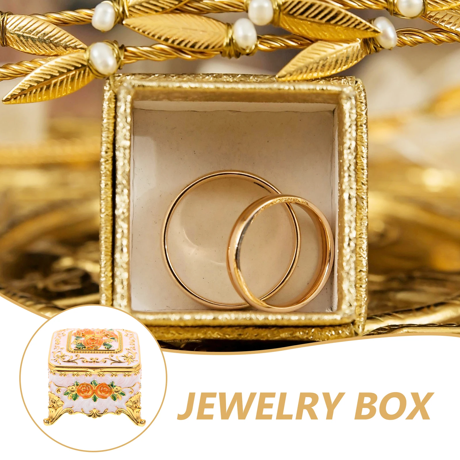 

Exquisite Jewelry Storage Box Embossed Floral Design Sturdy Alloy Material Desktop Organizer for Rings Necklaces Bracelets