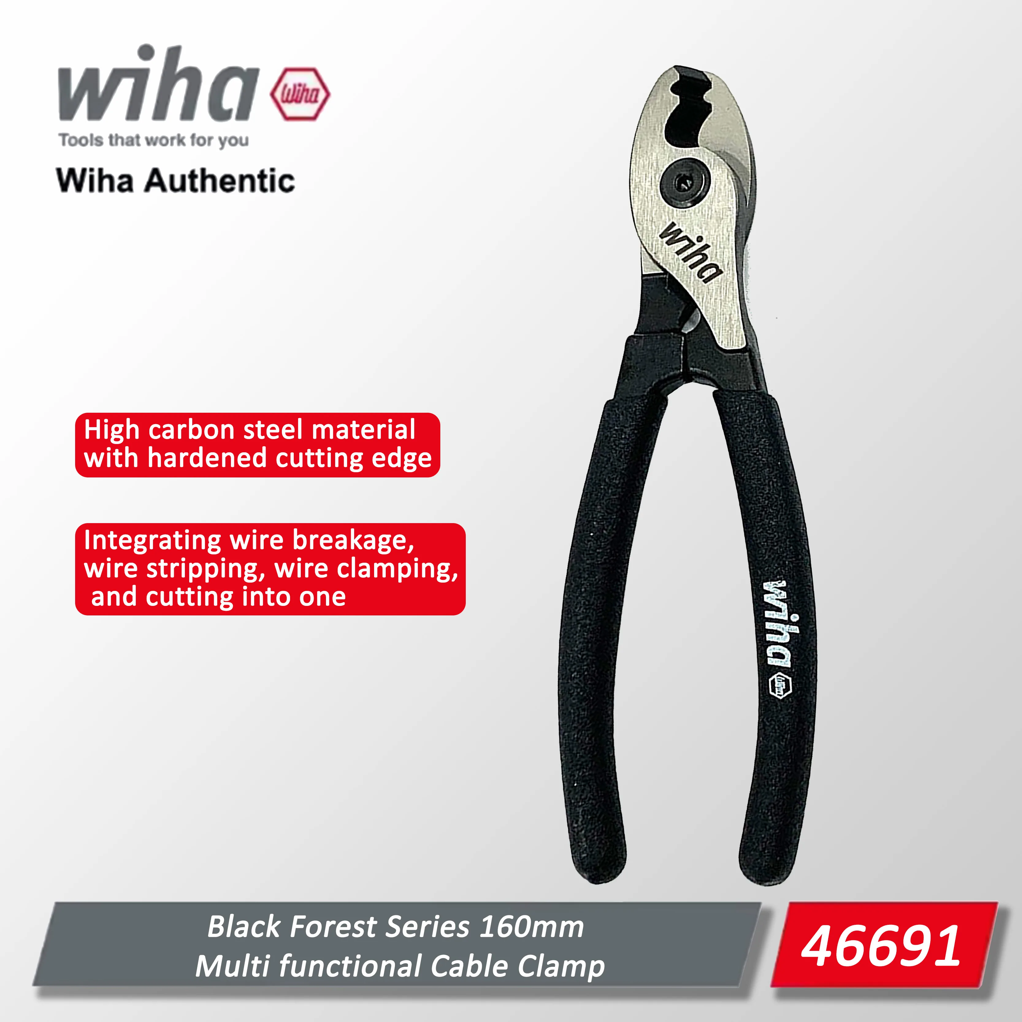 Wiha 160mm Multifunctional Cable Pliers, 180° Flip Type Small Double-Edged Wire Cutting Pliers, Heavy-Duty Cutting Tool 46691