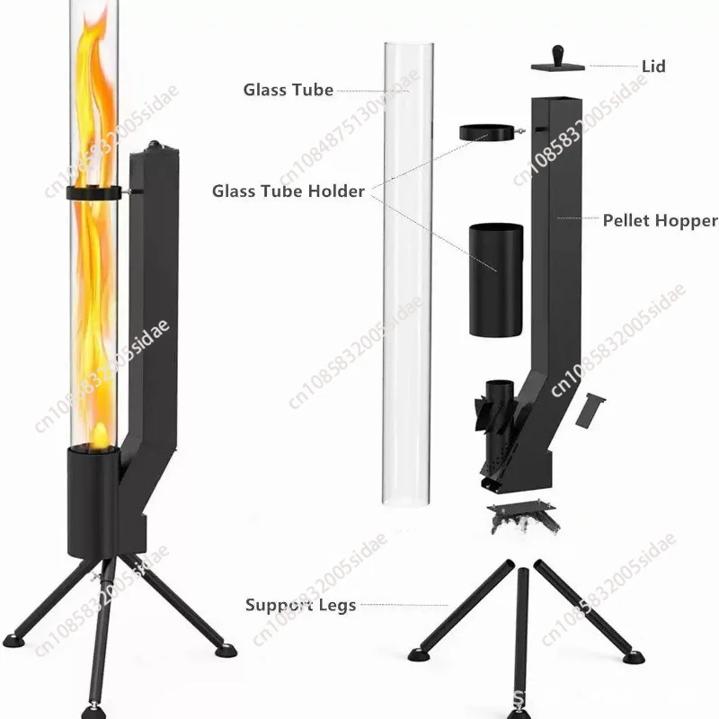 Vertical wood-burning rocket stove, bazooka courtyard heating stove, outdoor camping, winter pellet stove, heating stove