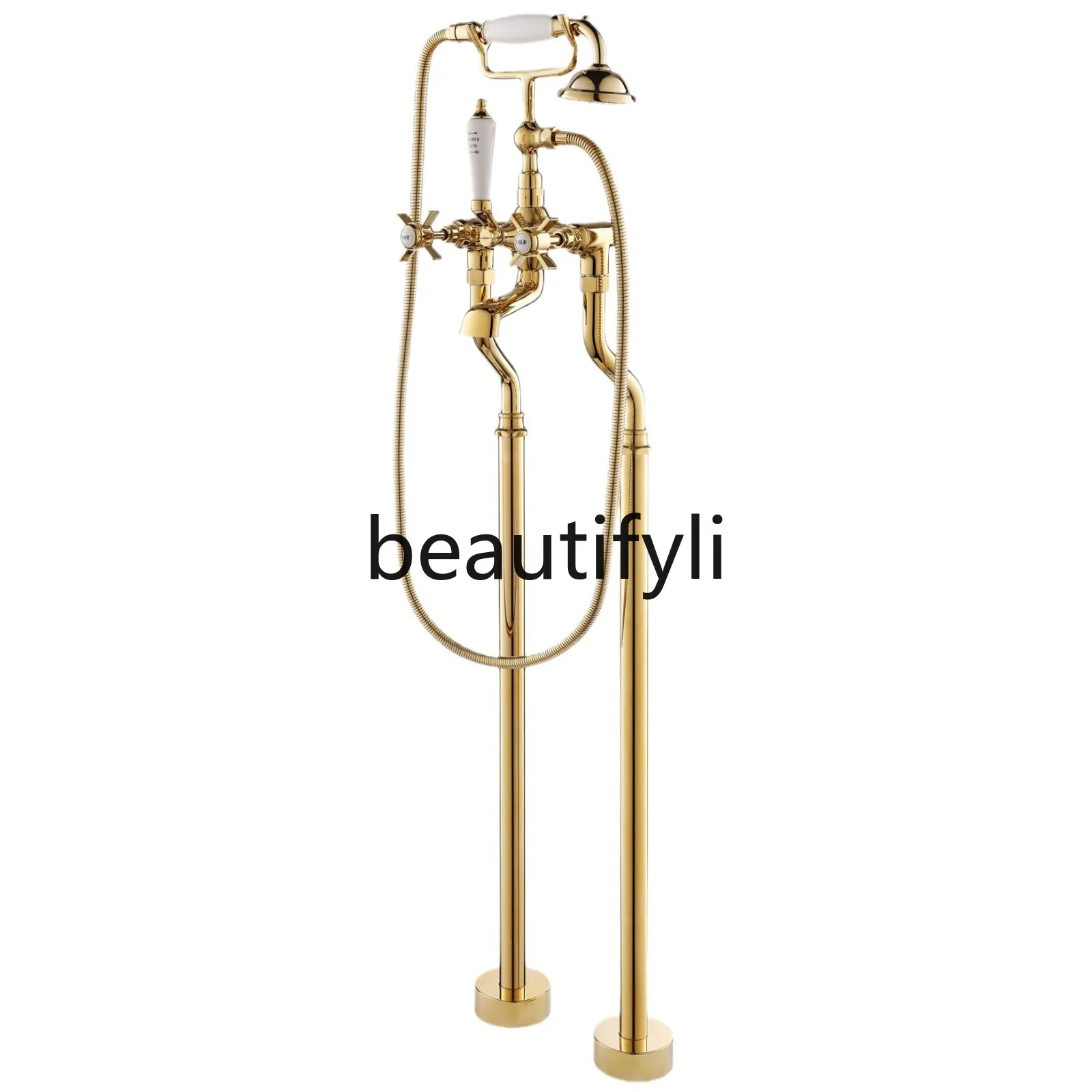 

Zirconium gold all-copper classical floor-to-ceiling bathtub faucet high-value retro telephone shower faucet