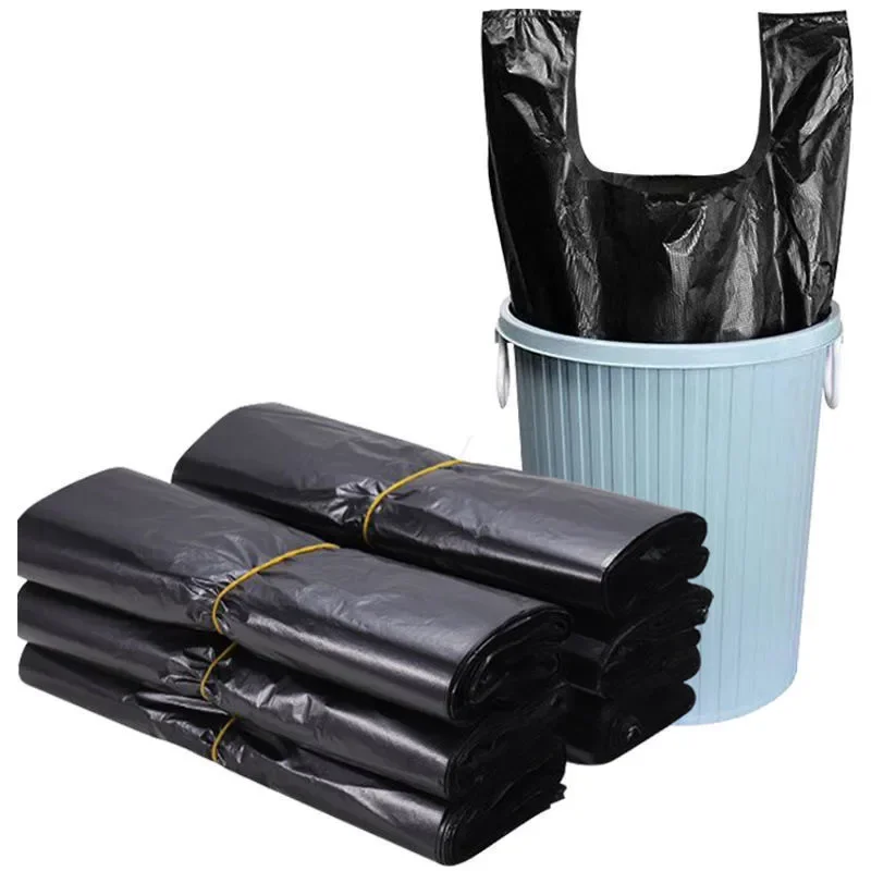 100PCS Black Plastic Shopping Bag Vest Storage Bag Thickened Supermarket Shopping Packing Takeaway Kitchen Garbage Storage Bag