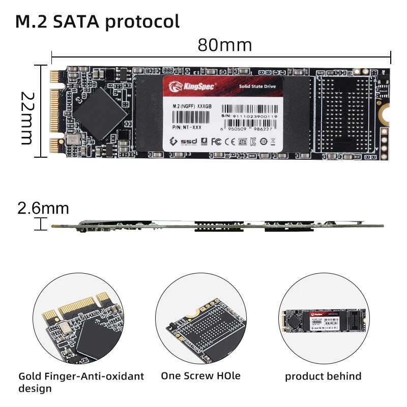 KingSpec-disco duro interno M2 NGFF SATA SSD, 120GB, 240GB, 1tb, 2tb, M.2, 2242, 2280, para ordenador portátil y de escritorio