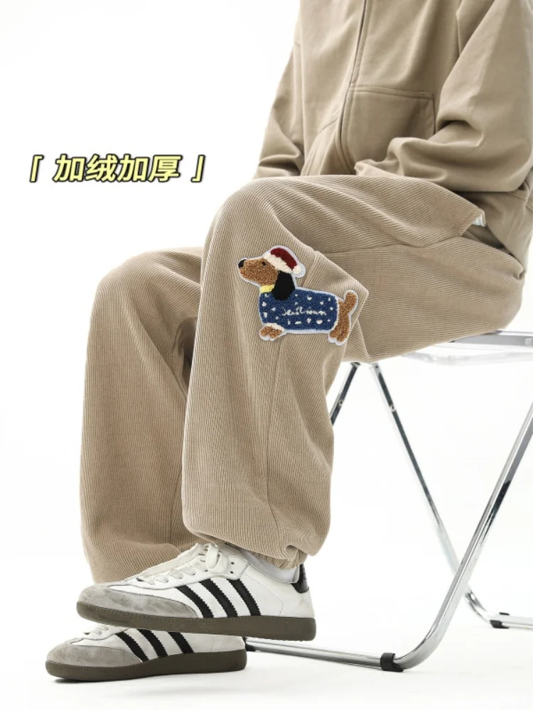 

American Sle Thiened Fce Lined Men's Winter Corduroy Pants 2024 New Casual Long Trousers Elastic Waisand